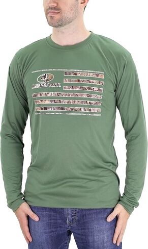 Mossy Oak Mens Camo Long Sleeve Shirt, Dri Fit Moisture Wicking Crew Neck American Flag Performance Top in Saudi Arabia