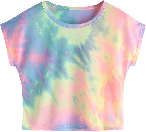 SweatyRocks Women's Tie Dye Round Neck Slim Fit Short Sleeve Crop Top T-Shirt in Saudi Arabia
