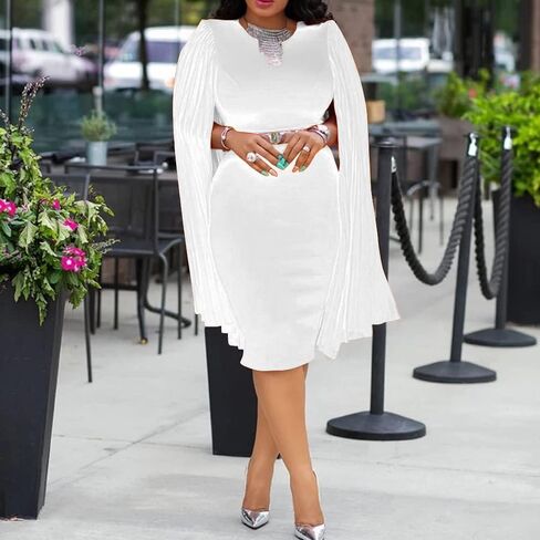 VERWIN Long Sleeve Round Neck Patchwork Plain Women's Bodycon Dress Flare Sleeve Midi Dress in Saudi Arabia