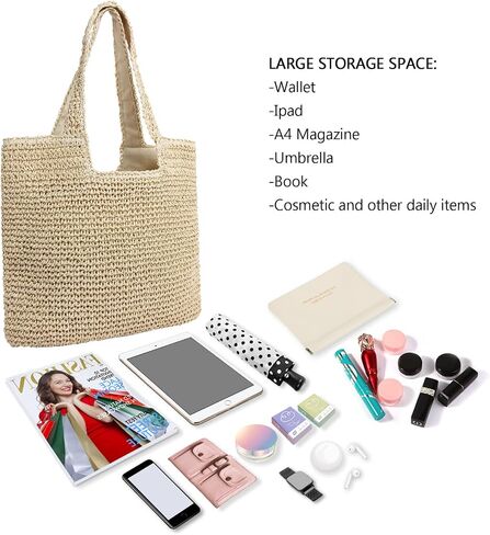 GERYUAEG Large Straw Beach Bag for Women with Coin Purse, Woven Tote Bag Summer bag Travel Shoulder Handbag in Saudi Arabia