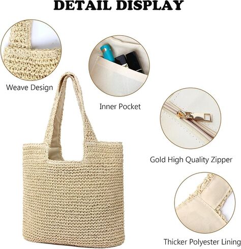 GERYUAEG Large Straw Beach Bag for Women with Coin Purse, Woven Tote Bag Summer bag Travel Shoulder Handbag in Saudi Arabia