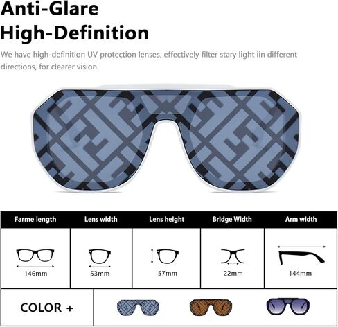 دبليو ام ايه او نظارة شمسية مربعة للنساء والرجال كبيرة عصرية للحماية من الاشعة فوق البنفسجية 400 وظلال عتيقة AM089 in Kuwait
