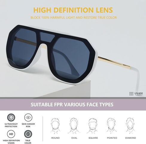 دبليو ام ايه او نظارة شمسية مربعة للنساء والرجال كبيرة عصرية للحماية من الاشعة فوق البنفسجية 400 وظلال عتيقة AM089 in Kuwait