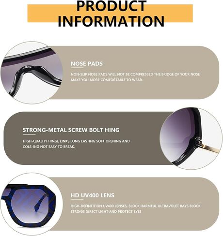 دبليو ام ايه او نظارة شمسية مربعة للنساء والرجال كبيرة عصرية للحماية من الاشعة فوق البنفسجية 400 وظلال عتيقة AM089 in Kuwait