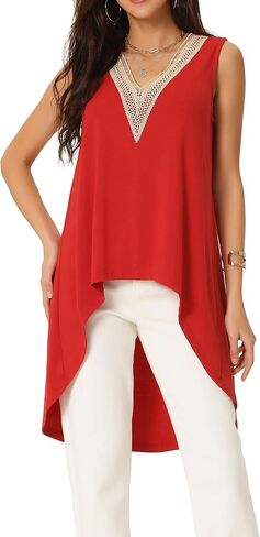 Women's High Low Asymmetrical Tops Sleeveless V Neck Irregular Hem Flowy Blouse Tops in Saudi Arabia