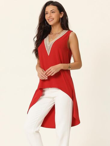 Women's High Low Asymmetrical Tops Sleeveless V Neck Irregular Hem Flowy Blouse Tops in Saudi Arabia