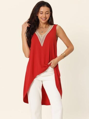 Women's High Low Asymmetrical Tops Sleeveless V Neck Irregular Hem Flowy Blouse Tops in Saudi Arabia