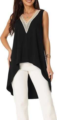 Women's High Low Asymmetrical Tops Sleeveless V Neck Irregular Hem Flowy Blouse Tops in Saudi Arabia