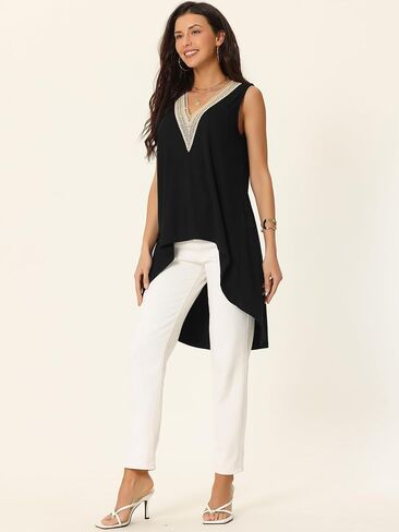 Women's High Low Asymmetrical Tops Sleeveless V Neck Irregular Hem Flowy Blouse Tops in Saudi Arabia