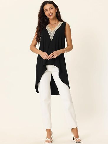 Women's High Low Asymmetrical Tops Sleeveless V Neck Irregular Hem Flowy Blouse Tops in Saudi Arabia