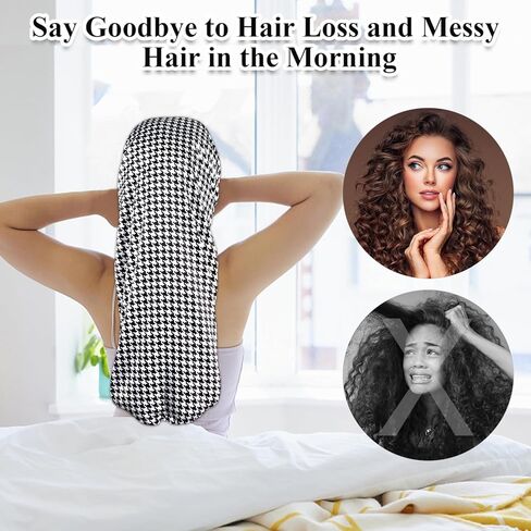 غطاء رأس حريري للنوم طويل للغاية وقابل للطي وشريط ربط عريض من الساتان مع ربطة شعر لضفائر الشعر الطويل وغطاء دش in Kuwait