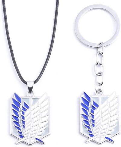 Gaweco 2pcs Wings of Freedom Necklace + Keychain Pendant Attack Titan Keyring, Zinc, No Gemstone in Kuwait
