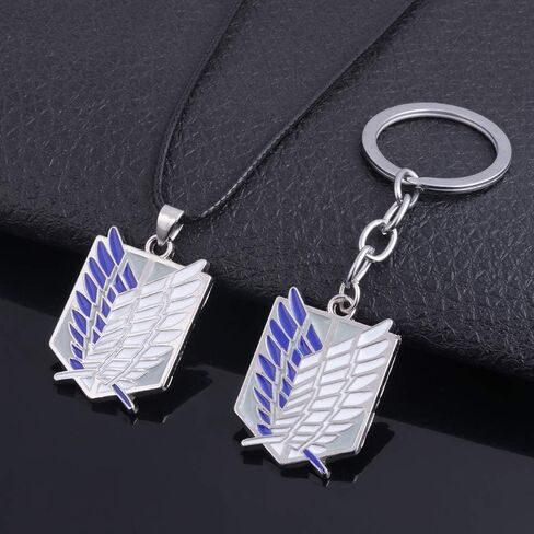 Gaweco 2pcs Wings of Freedom Necklace + Keychain Pendant Attack Titan Keyring, Zinc, No Gemstone in Kuwait