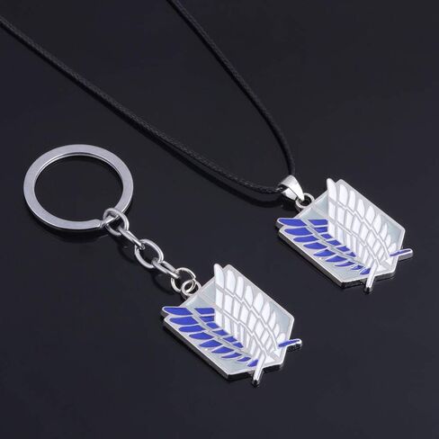 Gaweco 2pcs Wings of Freedom Necklace + Keychain Pendant Attack Titan Keyring, Zinc, No Gemstone in Kuwait