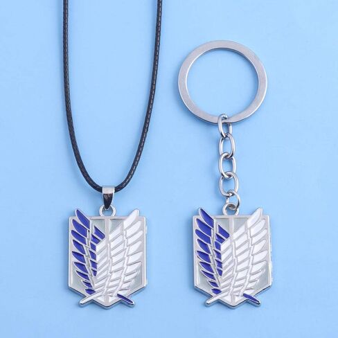 Gaweco 2pcs Wings of Freedom Necklace + Keychain Pendant Attack Titan Keyring, Zinc, No Gemstone in Kuwait