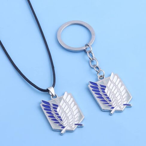 Gaweco 2pcs Wings of Freedom Necklace + Keychain Pendant Attack Titan Keyring, Zinc, No Gemstone in Kuwait