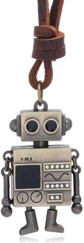 TV Robot Pendant Necklace,15-30 inch Adjustable Cowhide Rope,Brass Color Cute Robot Sweater Chain,Robot Necklace with Adjustable Limbs,Great Gift for Robot Lovers in Saudi Arabia