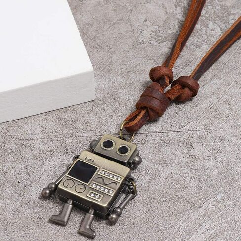 TV Robot Pendant Necklace,15-30 inch Adjustable Cowhide Rope,Brass Color Cute Robot Sweater Chain,Robot Necklace with Adjustable Limbs,Great Gift for Robot Lovers in Saudi Arabia