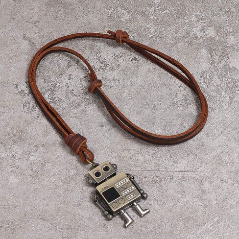 TV Robot Pendant Necklace,15-30 inch Adjustable Cowhide Rope,Brass Color Cute Robot Sweater Chain,Robot Necklace with Adjustable Limbs,Great Gift for Robot Lovers in Saudi Arabia