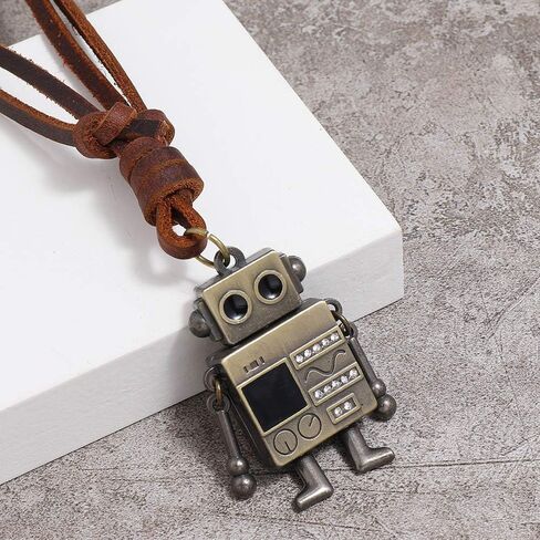 TV Robot Pendant Necklace,15-30 inch Adjustable Cowhide Rope,Brass Color Cute Robot Sweater Chain,Robot Necklace with Adjustable Limbs,Great Gift for Robot Lovers in Saudi Arabia