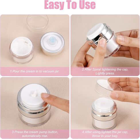 2 Packs Airless Pump Jar, Lotion Dispenser With Pump, Travel Containers for Lotions and Creams Leak Proof, Portable Refillable Cosmetic Jars for Makeup, Essence,Moisturizer in Kuwait