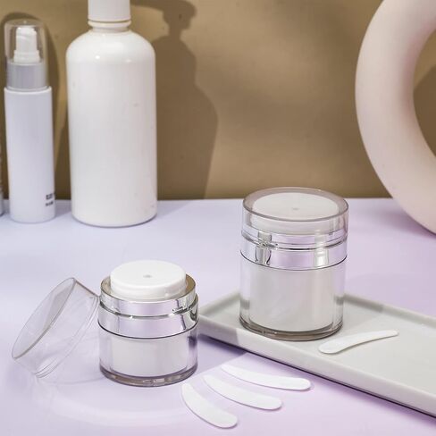 2 Packs Airless Pump Jar, Lotion Dispenser With Pump, Travel Containers for Lotions and Creams Leak Proof, Portable Refillable Cosmetic Jars for Makeup, Essence,Moisturizer in Kuwait