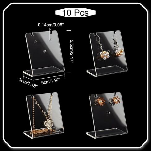 PH PandaHall 10PCS 40 Holes L-Shape Earring Stand, Acrylic Earring Holder Single Pair Clear Jewelry Organizer Displays for Necklace Jewelry Dangling Slant Back Display Marketing, 1.97x1.18x2.17inch in Saudi Arabia