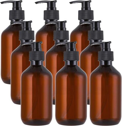Jucoan 9 Pack Empty Plastic Pump Bottles, 10oz Amber Refillable Lotion Soap Shampoo Dispenser Bottles for Kitchen Sink Bathroom in Saudi Arabia