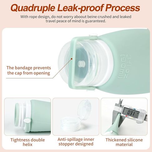 زجاجات السفر لأدوات الزينة، 4 عبوات من السيليكون بحجم 3 أونصة معتمدة من إدارة أمن المواصلات الأمريكية (TSA)، حاويات بحجم السفر لمستلزمات الزينة، زجاجات أدوات الزينة الرباعية المقاومة للتسرب والقابلة لإعادة الملء للشامبو والبلسم واللوشن in Kuwait