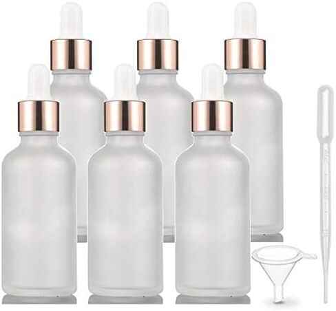 6 Pack,Frosted Glass Essential Oil Dropper Bottle,Empty Glass Liquid Container Holder With Glass Eye Dropper,Rose-Golden Caps Travel Perfume Cosmetic Container-Pipette&Funnel included (50ml/1.7 Ounce) in Saudi Arabia