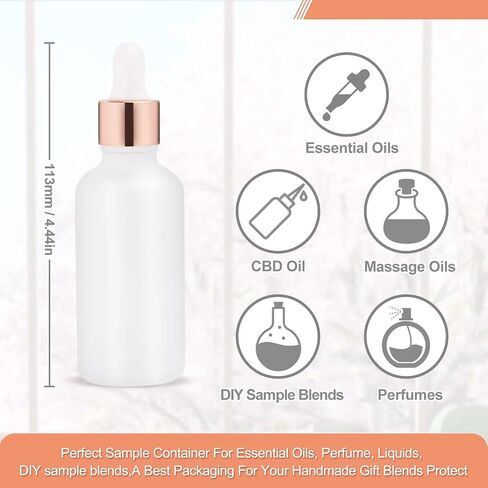 6 Pack,Frosted Glass Essential Oil Dropper Bottle,Empty Glass Liquid Container Holder With Glass Eye Dropper,Rose-Golden Caps Travel Perfume Cosmetic Container-Pipette&Funnel included (50ml/1.7 Ounce) in Saudi Arabia