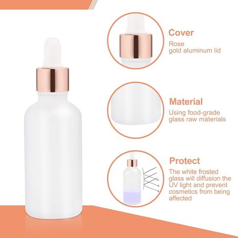 6 Pack,Frosted Glass Essential Oil Dropper Bottle,Empty Glass Liquid Container Holder With Glass Eye Dropper,Rose-Golden Caps Travel Perfume Cosmetic Container-Pipette&Funnel included (50ml/1.7 Ounce) in Saudi Arabia
