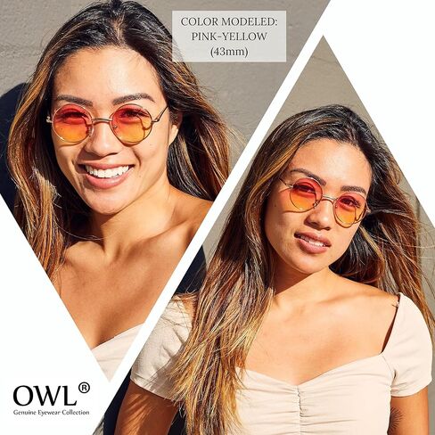 OWL Round Retro Small Circle Tint & Mirror عدسات ملونة 43-55 ملم نظارة شمسية معدنية in Saudi Arabia