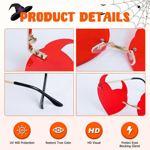 نظارات شمسية من Klfoho Devil Ear على شكل قلب بدون إطار نظارات قوطية للنساء والرجال نظارات تنكرية لحفلات عيد الميلاد نظارات عصرية in Kuwait