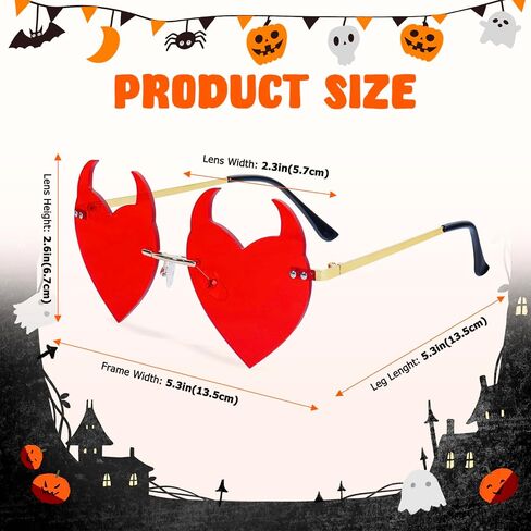 نظارات شمسية من Klfoho Devil Ear على شكل قلب بدون إطار نظارات قوطية للنساء والرجال نظارات تنكرية لحفلات عيد الميلاد نظارات عصرية in Kuwait