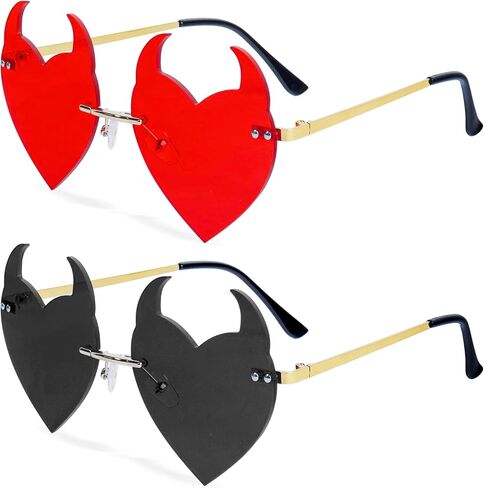 نظارات شمسية من Klfoho Devil Ear على شكل قلب بدون إطار نظارات قوطية للنساء والرجال نظارات تنكرية لحفلات عيد الميلاد نظارات عصرية in Kuwait