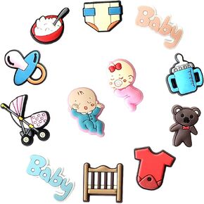 12PCS Cartoon Baby Product Theme Shoe Charms for Sandals Bracelet Wristband Funny DIY Kids Gifts Kawaii Shoe Accessories