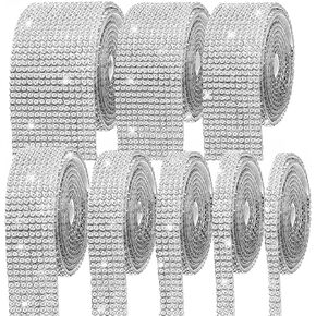 Crystal Rhinestone Ribbon - 8 Rolls 8 Yards Self-Adhesive Glitter Diamond Bling Strips Decoration Gem Sticker for DIY Home Party Wedding Arts Crafts (Silver)
