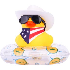 Car Rubber Duck Dashboard Decoration Yellow Duck Car Ornaments with Mini Cowboy Hat Scarf Swim Ring Sunglasses for Decor Home Car