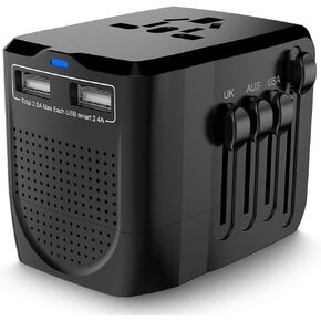 220V to 110V Converter Travel Adapter Combo with 2 USB, International Voltage Converter for Hair Dryer Phone Laptop, All-in-one Power Converter for US to UK EU AU Asia Cover 200+Countries