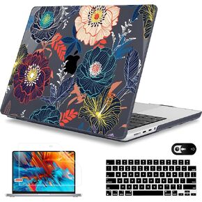 Mektron Case for MacBook Pro 14 inch 2023 2022 2021 Model M3 A2918 A2992 M2 A2779 M1A2442 Pro/Max, Plastic Hard Shell Case Cover for MacBook Pro 14" with Touch ID, Dahlia Flower C035