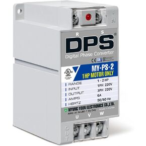 Capacity(DPS) 2HP 6A 220V, Single-Phase to 3-Phase Converter, My-PS-2 Must Be Only Used for 1HP(0.75kW) 3A 220V 3-Phase Motor, One DPS Must Be Used for One Motor Only, UL Listed