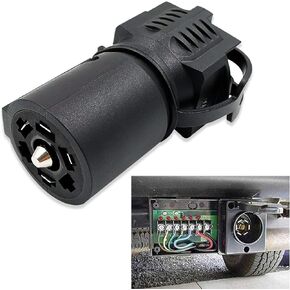 1 PC Trailer Plug Adapter, 7 Pin Round to 4 and 5 Flat Blade, American RV Adapter Plug, 2In Flat Blade Plug, Fit for Trailer RV Boat (Black)