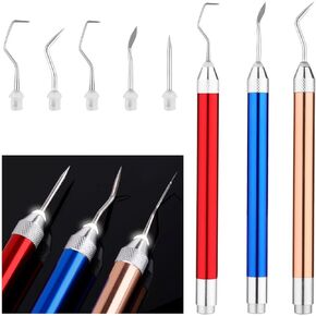3pcs LED Weeding Tools for Vinyl, Lighted Vinyl Weeding Tools with Light 3 Colors Vinyl Tools for Weeding with Pins and Hooks for DIY Crafting Silhouettes Cameos