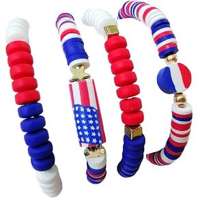 4th Of July Bracelets Set Heishi Surfer Bracelets For Women Girls Men Boho Beaded Bracelet Friendship Polymer Clay Rainbow Bracelet Stackable Bracelet
