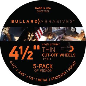النوع 1، 4-1/2 × .045 × 7/8 عجلة قطع رفيعة T1 لطاحونة الزوايا 53409 قطع معدنية (عبوة من 5 قطع) in Kuwait