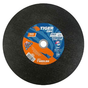 Weiler 58028 14-Inch Cutting Wheel, Tiger Zirc Steel/Metal Rail Cutting, High Performance Cutting, 1/8" Z24U Type 1 1" Arbor (Pack of 10)