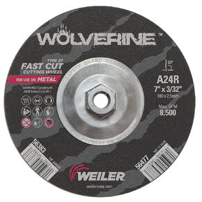Weiler 56383 7 Inch Cutting Wheel, Wolverine AO Steel/Metal Fast Cutting, 3/32" A24R Type 27 7/8" Arbor, Pack of 25