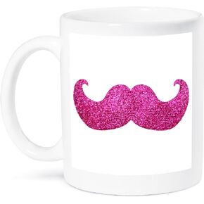 شارب 3dRose 3dRose Hot Pink Bling - لامع صناعي - رسم صورة شارب بناتي ممتع - ليس لمعانًا فعليًا - كوب أسود بدرجتين من اللون، 11oz، أسود/أبيض