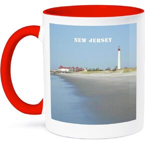 3dRose mug_80580_4 "Cape May New Jersey With Lighthouse n Beach" Two Tone Black Mug, 11 oz, Multicolor